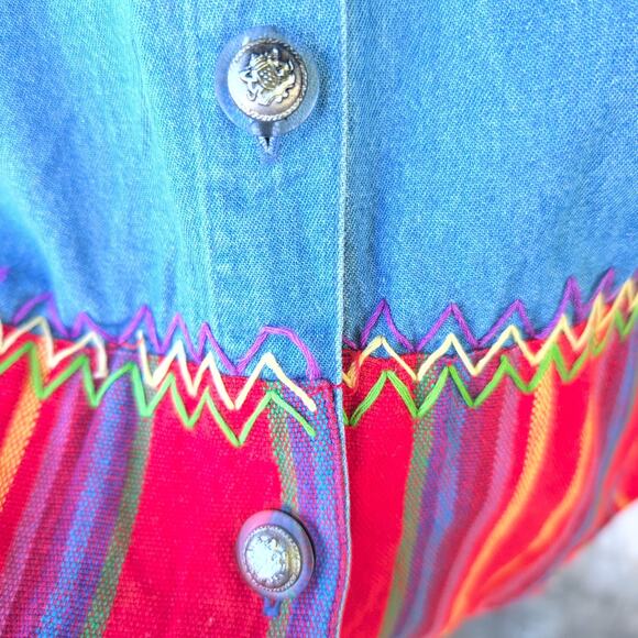 Vintage Embroidered Southwest Blanket Stripe Dopamine CottageCore ButtonDown 3X - Picture 4 of 11